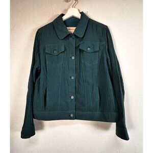 Bridgehampton By Isaac Mizrahi Live! Womens Textured Teal Button-Up Jacket Small